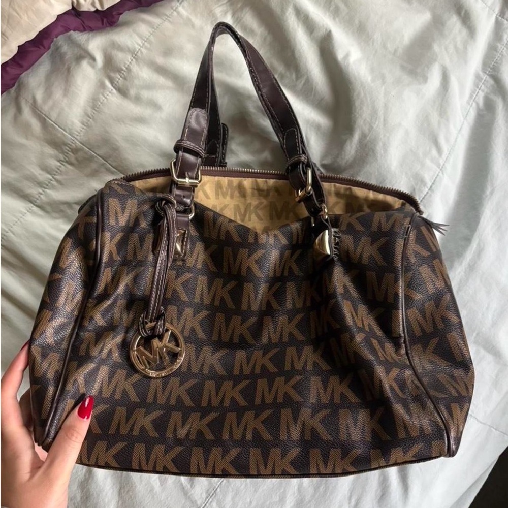 Michael Kors Brown and Tan Logo Shoulder Bag